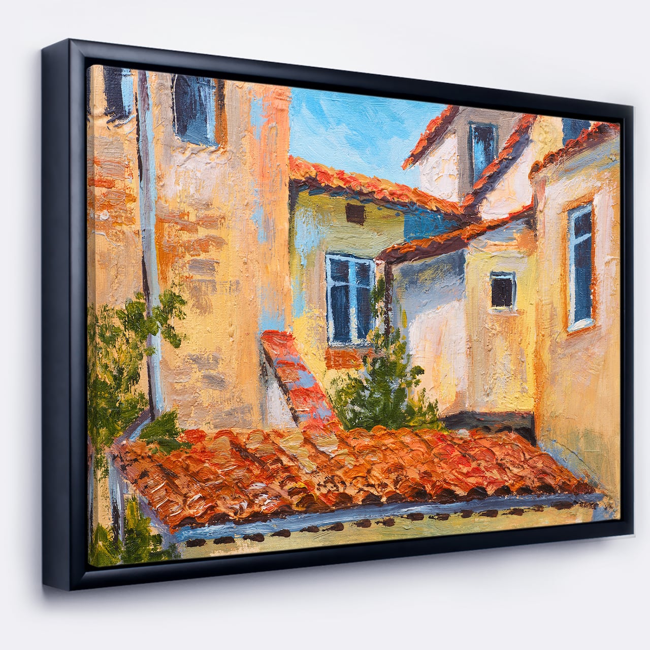 Designart - European Rooftops - Cityscape Canvas Art Print in Black Frame